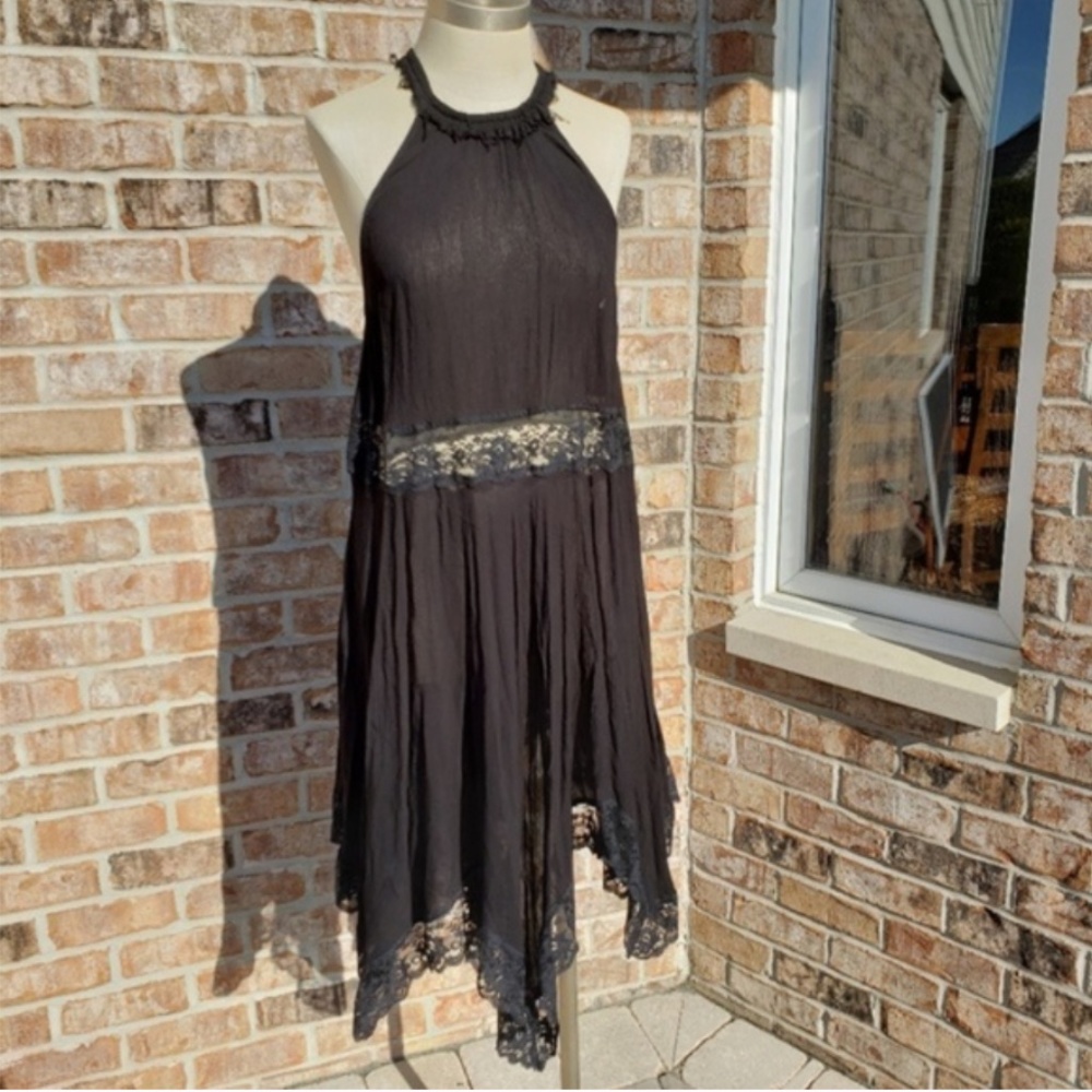 Free People Black Halter Lace Dress